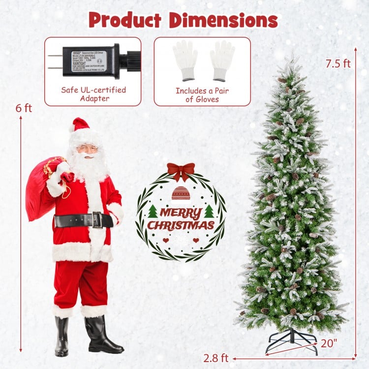 7.5 Feet Pre-Lit Artificial Christmas Tree Snow Flocked Hinged