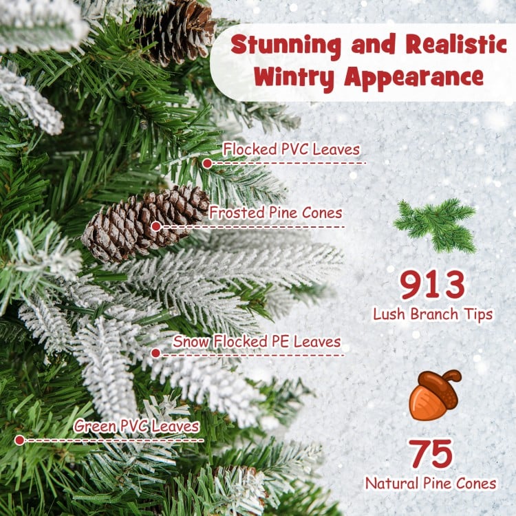 7.5 Feet Pre-Lit Artificial Christmas Tree Snow Flocked Hinged