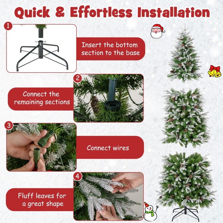 7.5 Feet Pre-Lit Artificial Christmas Tree Snow Flocked Hinged