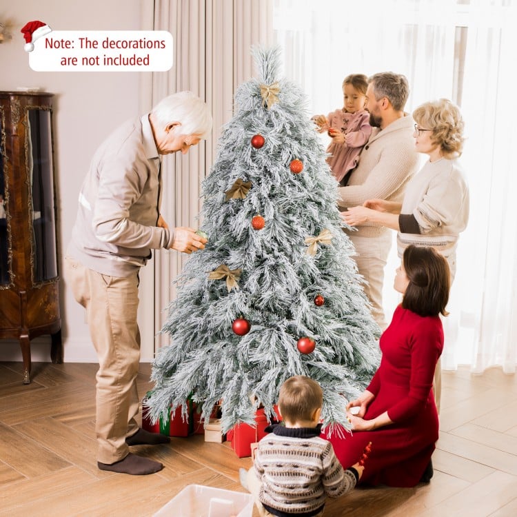 6 Feet Pre-Lit Snow Flocked Christmas Tree with Warm White LED Lights