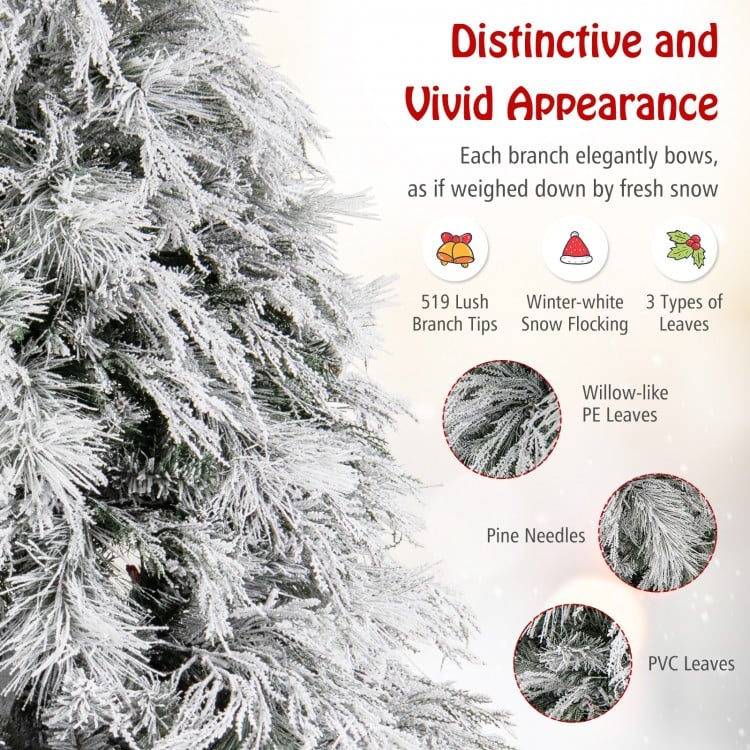 6 Feet Pre-Lit Snow Flocked Christmas Tree with Warm White LED Lights