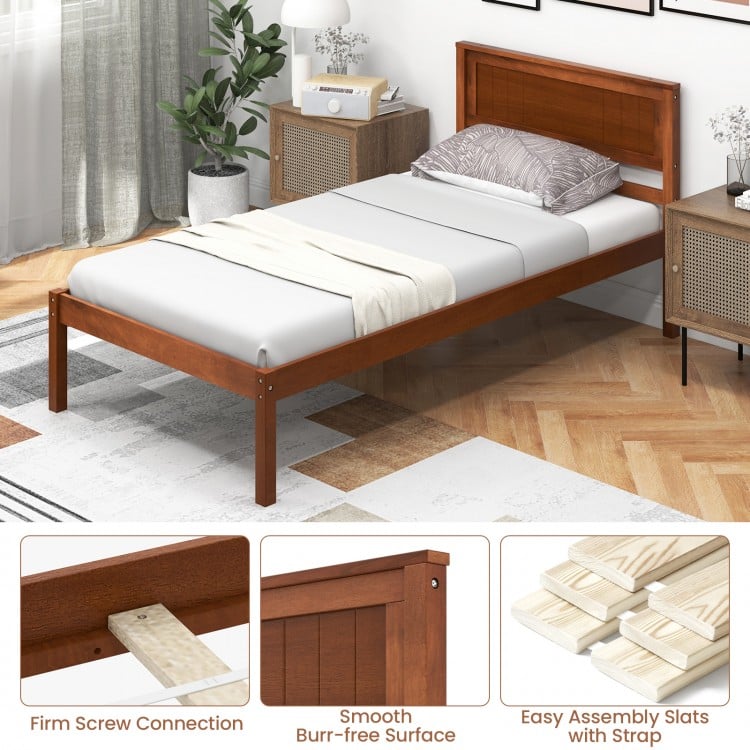 Twin/Full/Queen Size Bed Frame with Wooden Headboard and Slat Support-Twin Size