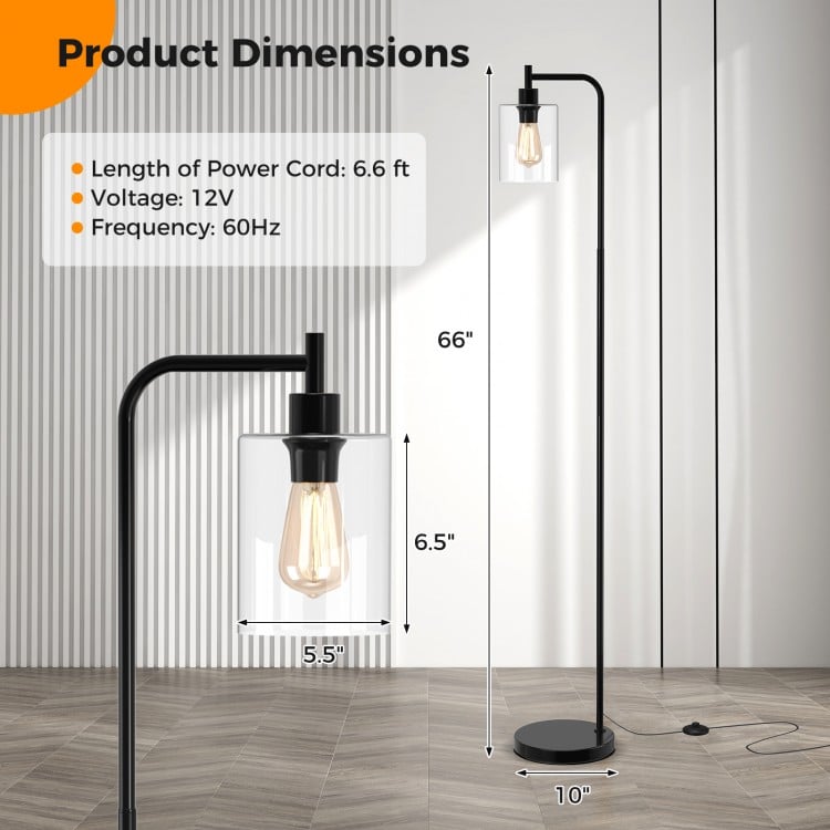 Modern Floor Lamp with Hanging Glass Lampshade and Foot Switch-Black