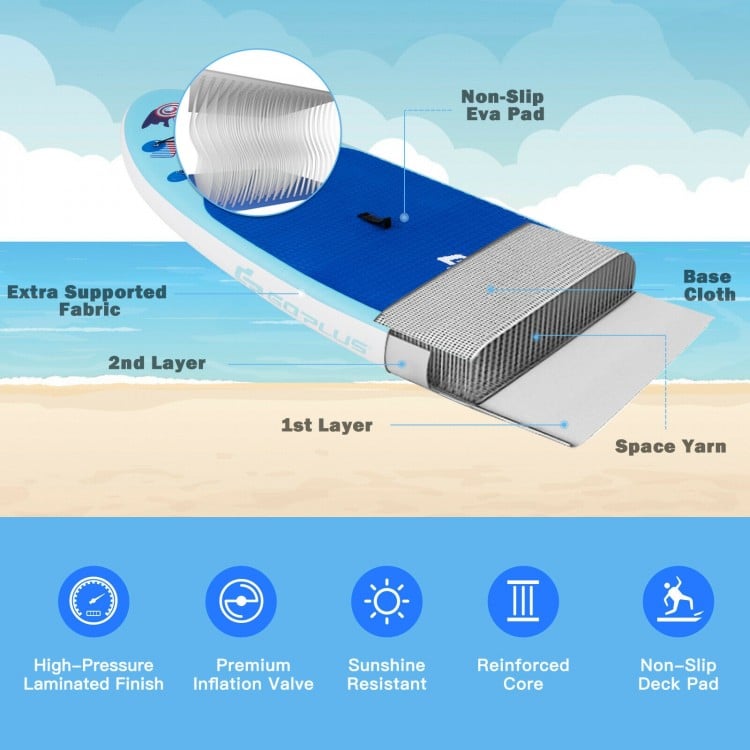 10 Feet Inflatable Stand Up Paddle Board with Adjustable Paddle Pump