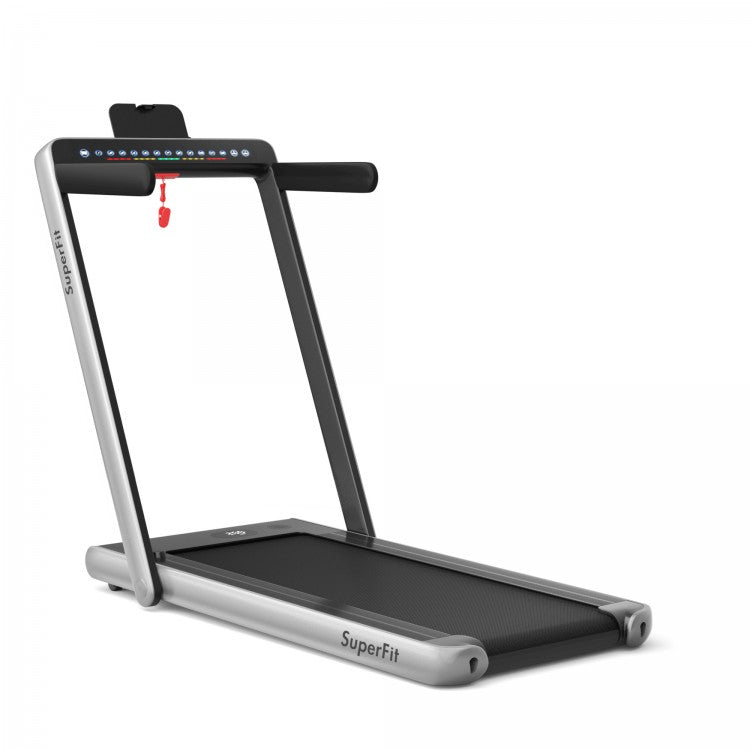 2-in-1 Electric Motorized Health and Fitness Folding Treadmill with Dual Display and Speaker