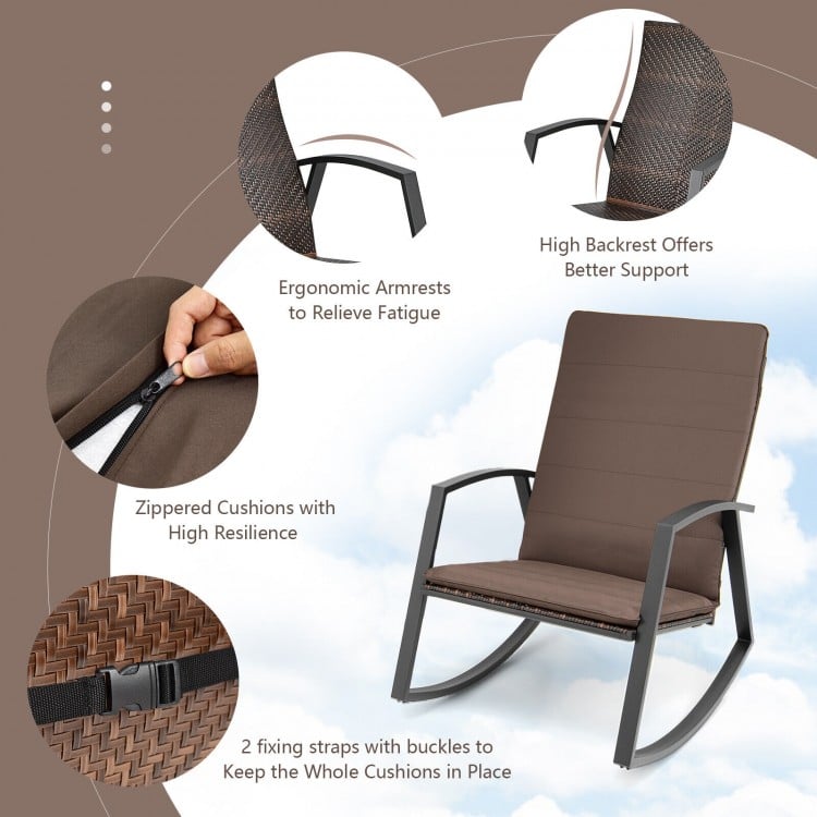 3 Pieces Patio Rattan Rocking Furniture Set-Brown