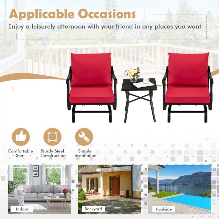 3 Piece Patio Rocking Chair Set with Coffee Table-Red