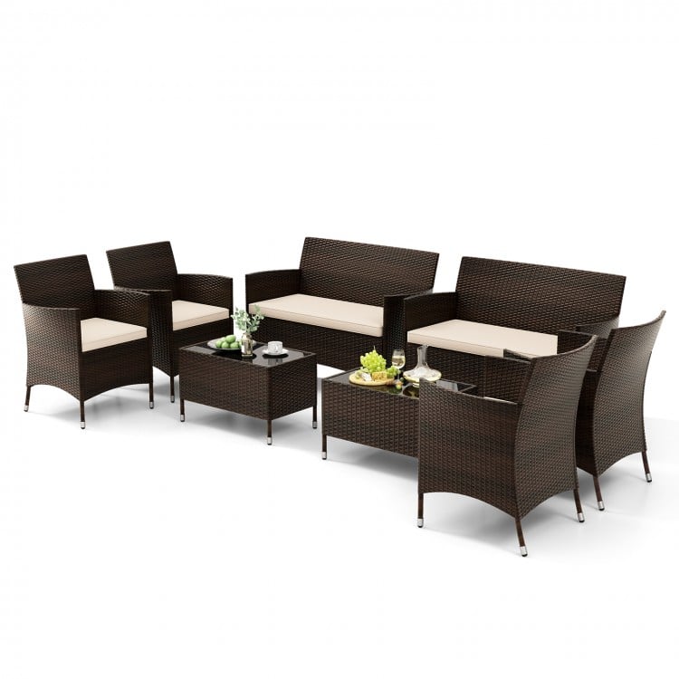 4 Pieces Comfortable Outdoor Rattan Sofa Set with Glass Coffee Table-Beige and Gray