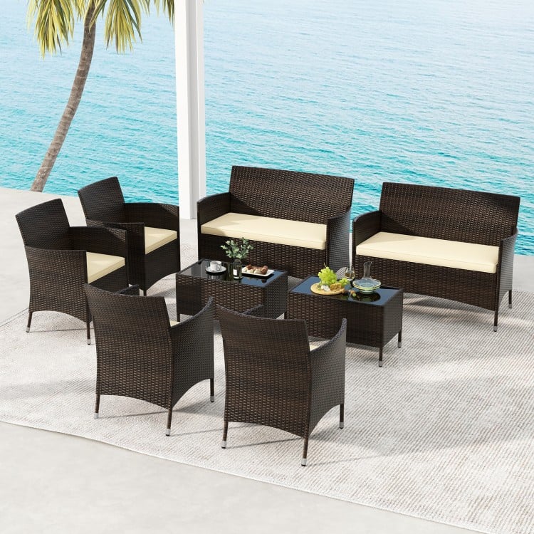 4 Pieces Comfortable Outdoor Rattan Sofa Set with Glass Coffee Table-Beige and Gray