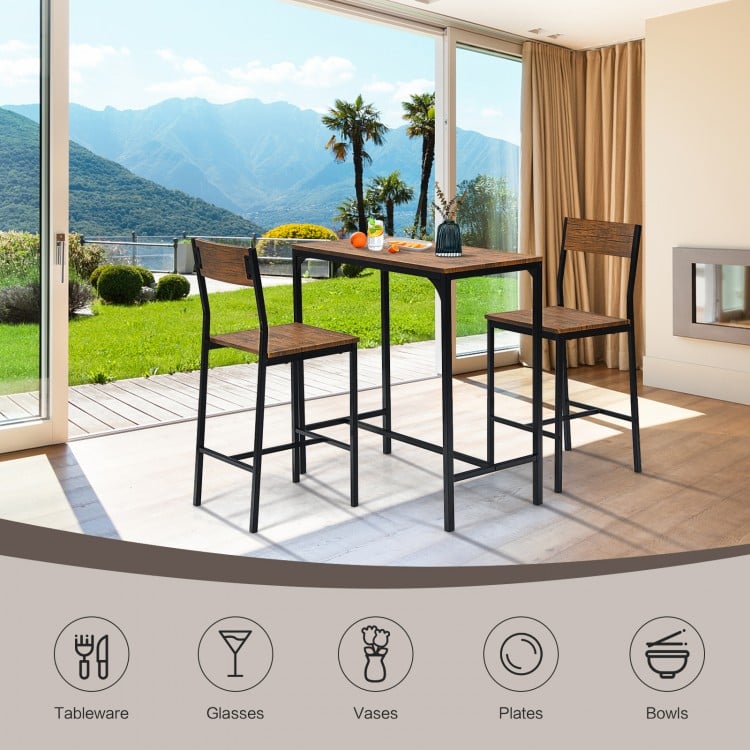 3 Pieces Bar Table Set with 2 Stools-Black