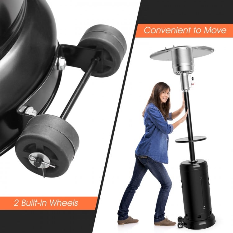 48,000 BTU Standing Outdoor Heater Propane LP Gas Steel with Table and Wheels