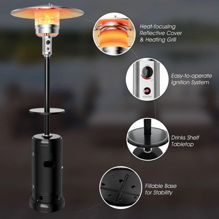48,000 BTU Standing Outdoor Heater Propane LP Gas Steel with Table and Wheels
