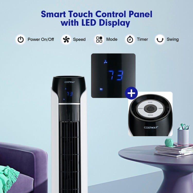 Portable 48 Inches Tower Fan with Remote Control-White
