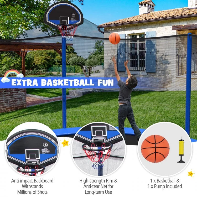 12ft Outdoor Trampoline with Enclosure Net & Basketball Hoop (400 lb Capacity)