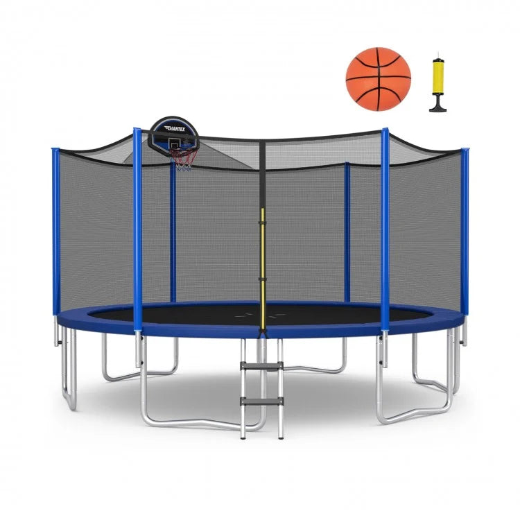 12ft Outdoor Trampoline with Enclosure Net & Basketball Hoop (400 lb Capacity)