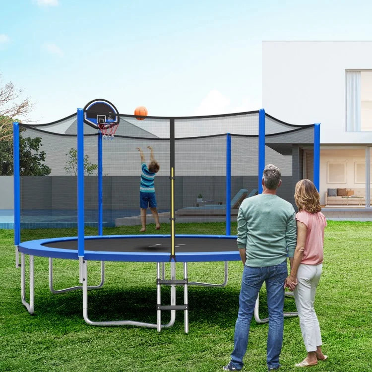 12ft Outdoor Trampoline with Enclosure Net & Basketball Hoop (400 lb Capacity)
