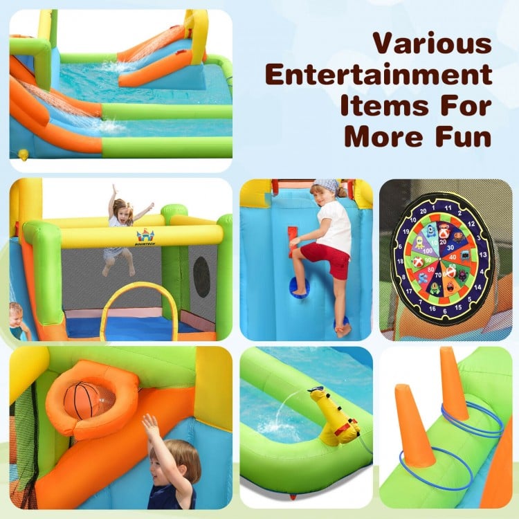 8-in-1 Inflatable Water Slide Bounce House with Splash Pool and 735W Blower