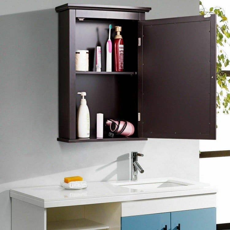 Wall Mounted Bathroom Storage Medicine Cabinet with Towel Bar-Brown