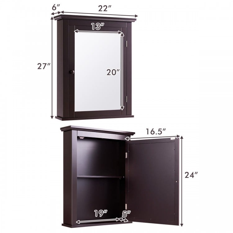 Wall Mounted Bathroom Storage Medicine Cabinet with Towel Bar-Brown