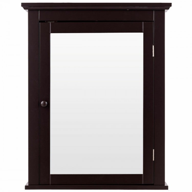 Wall Mounted Bathroom Storage Medicine Cabinet with Towel Bar-Brown