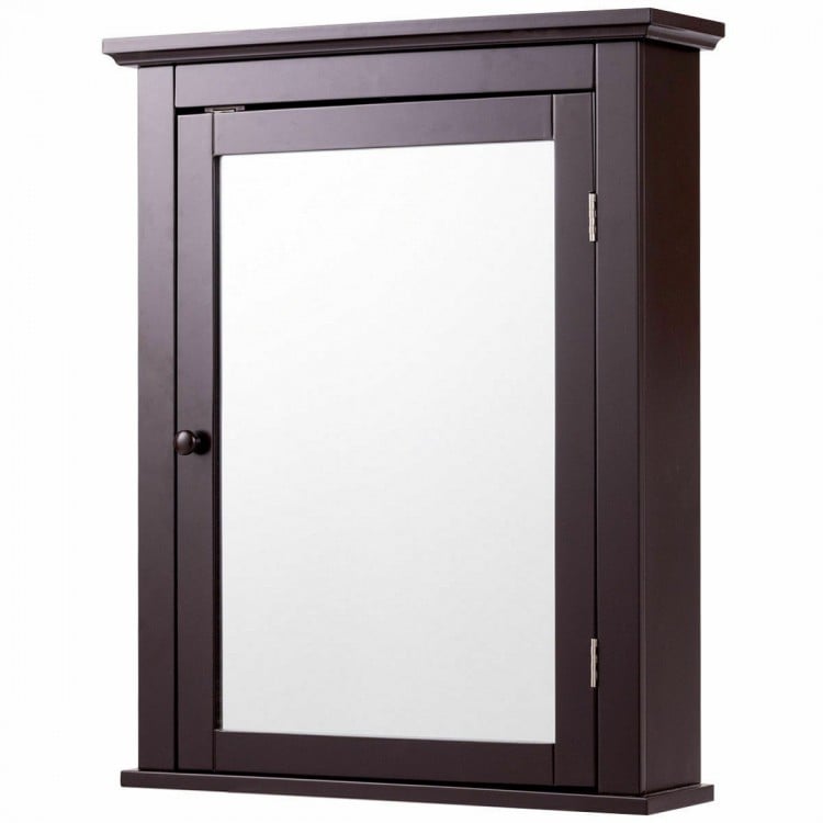 Wall Mounted Bathroom Storage Medicine Cabinet with Towel Bar-Brown