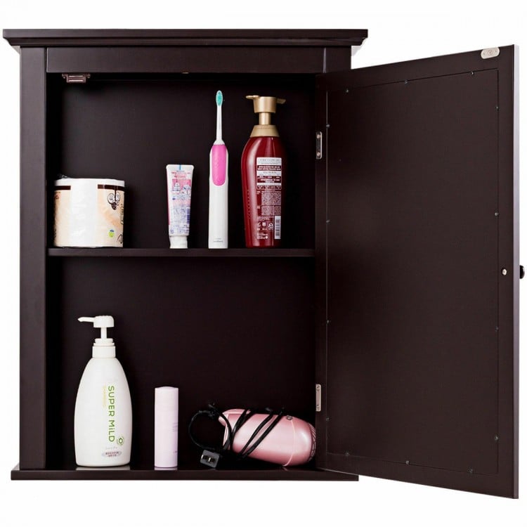 Wall Mounted Bathroom Storage Medicine Cabinet with Towel Bar-Brown