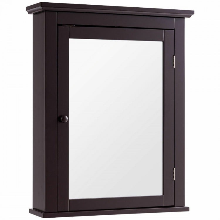 Wall Mounted Bathroom Storage Medicine Cabinet with Towel Bar-Brown