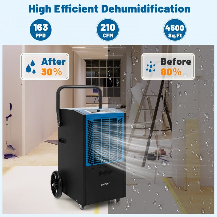 163 Pints Commercial Dehumidifier Crawl Space Dehumidifier with Pump and Drain Hose
