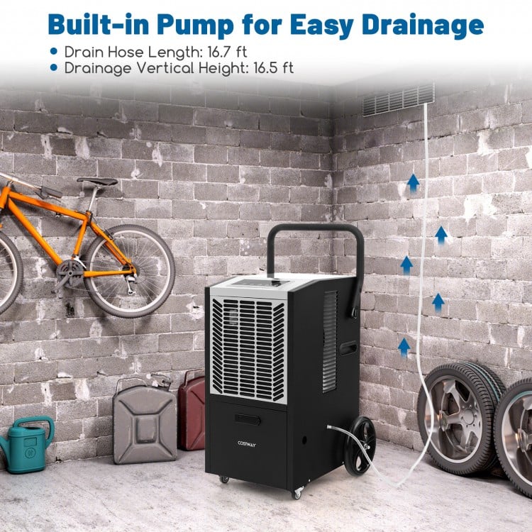 163 Pints Commercial Dehumidifier Crawl Space Dehumidifier with Pump and Drain Hose