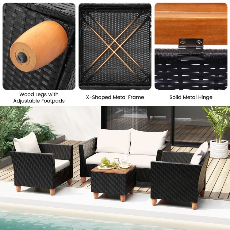 4 Piece Outdoor Conversation Set with Storage Coffee Table-White