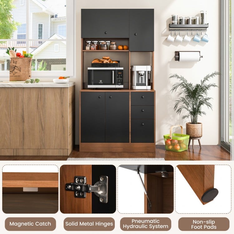 71 Inch Kitchen Pantry with 3 Storage Cabinet and 3 Deep Drawers-Walnut
