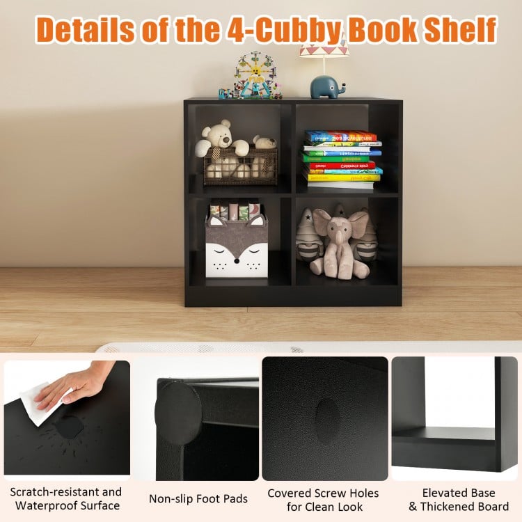 4-Cube Kids Bookcase with Open Shelves-Black