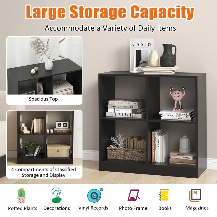 4-Cube Kids Bookcase with Open Shelves-Black