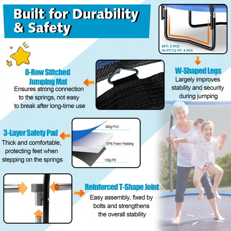 8 Feet ASTM Approved Recreational Trampoline with Ladder
