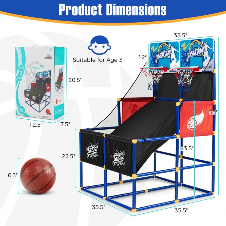 Kids Arcade Basketball Game Set | Dual Hoop Indoor & Outdoor Basketball Game with 4 Balls and Pump