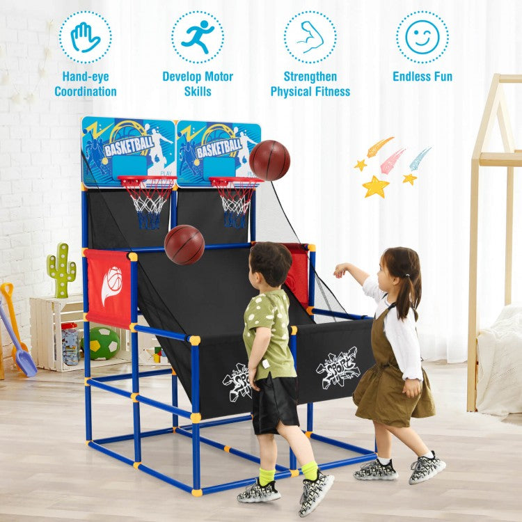 Kids Arcade Basketball Game Set | Dual Hoop Indoor & Outdoor Basketball Game with 4 Balls and Pump