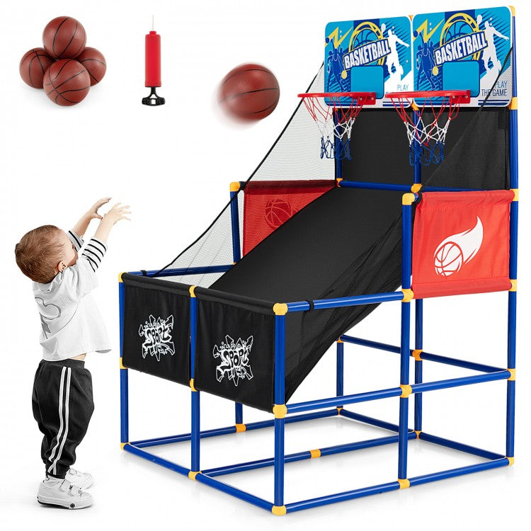 Kids Arcade Basketball Game Set | Dual Hoop Indoor & Outdoor Basketball Game with 4 Balls and Pump