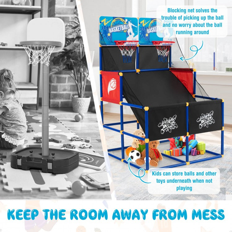 Kids Arcade Basketball Game Set | Dual Hoop Indoor & Outdoor Basketball Game with 4 Balls and Pump