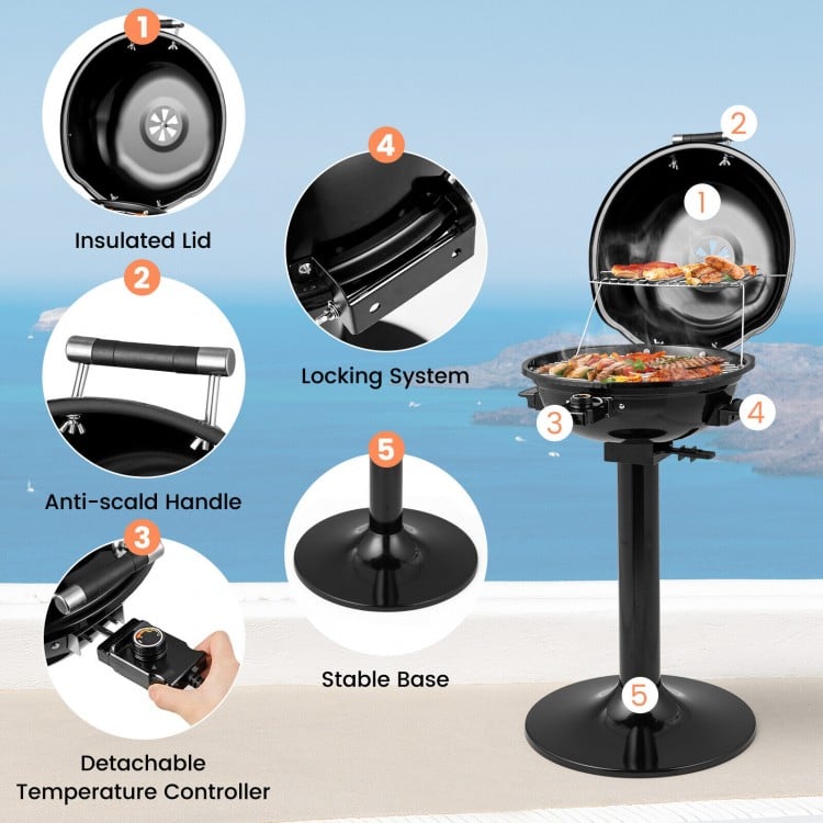 1600W Electric BBQ Grill with Removable Non-Stick Warming Rack