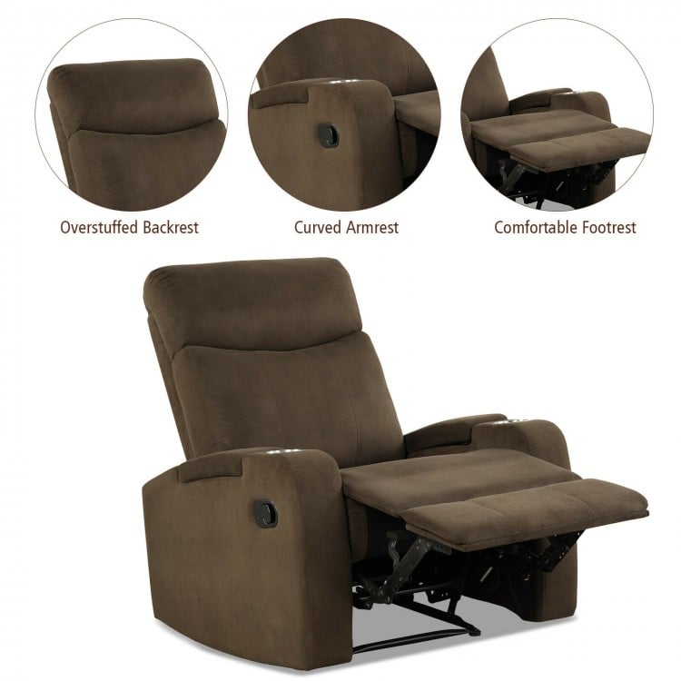 Recliner Chair Single Sofa Lounger with Arm Storage and Cup Holder for Living Room-Brown
