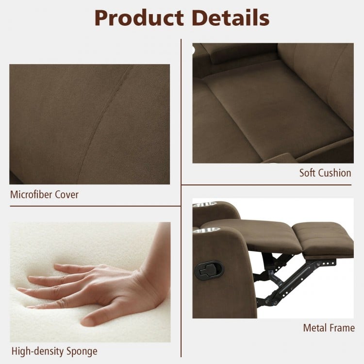 Recliner Chair Single Sofa Lounger with Arm Storage and Cup Holder for Living Room-Brown