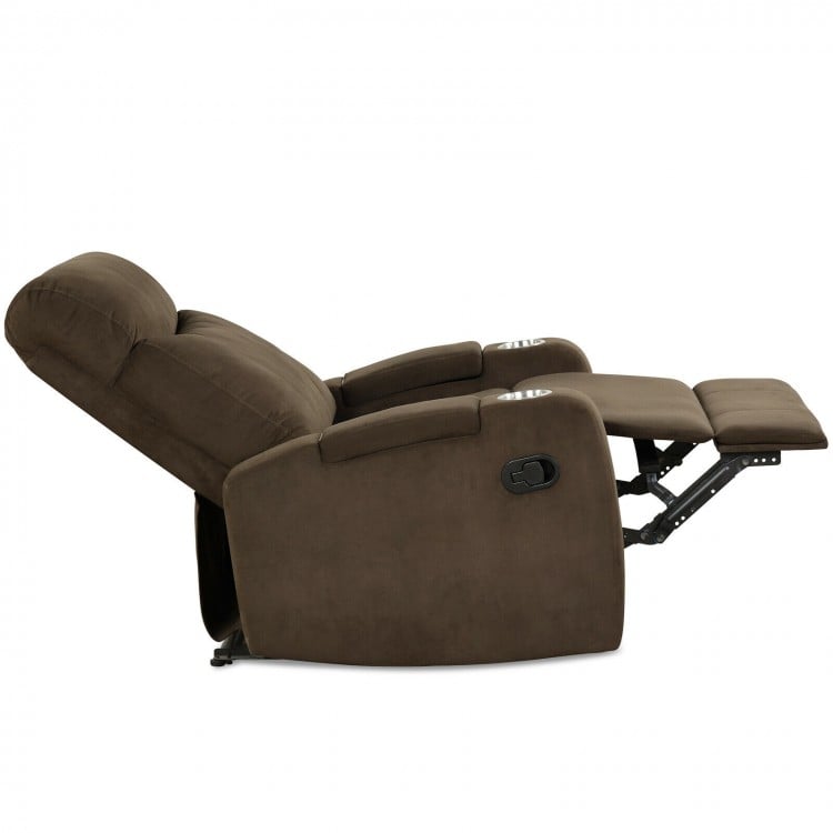 Recliner Chair Single Sofa Lounger with Arm Storage and Cup Holder for Living Room-Brown