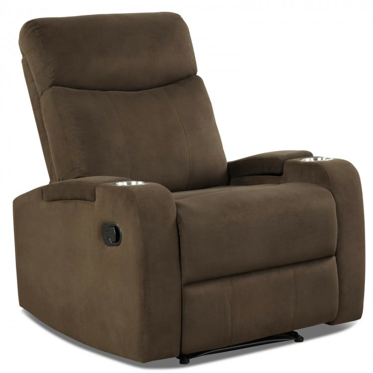 Recliner Chair Single Sofa Lounger with Arm Storage and Cup Holder for Living Room-Brown
