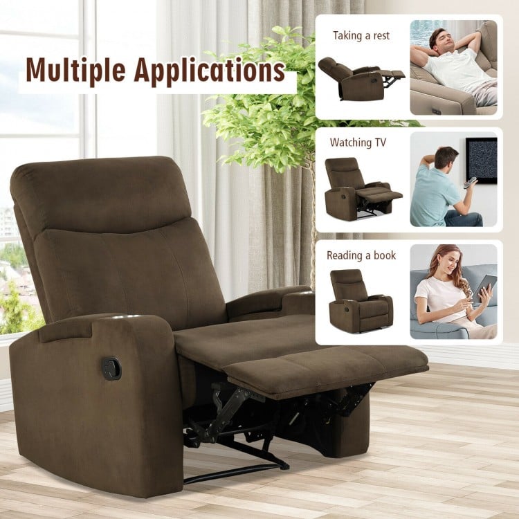 Recliner Chair Single Sofa Lounger with Arm Storage and Cup Holder for Living Room-Brown