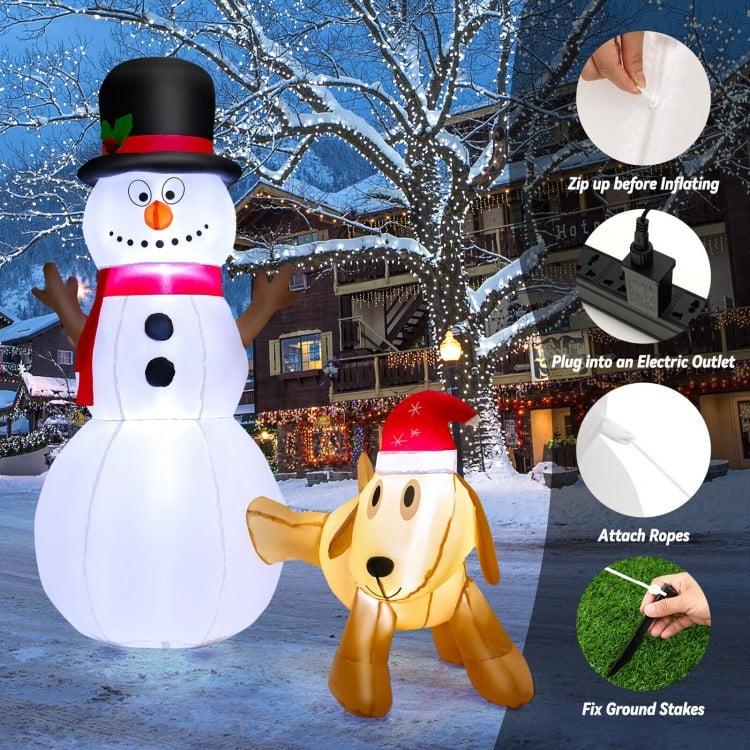 6 Feet Tall Inflatable Snowman and Dog Set Christmas Decoration with LED Lights