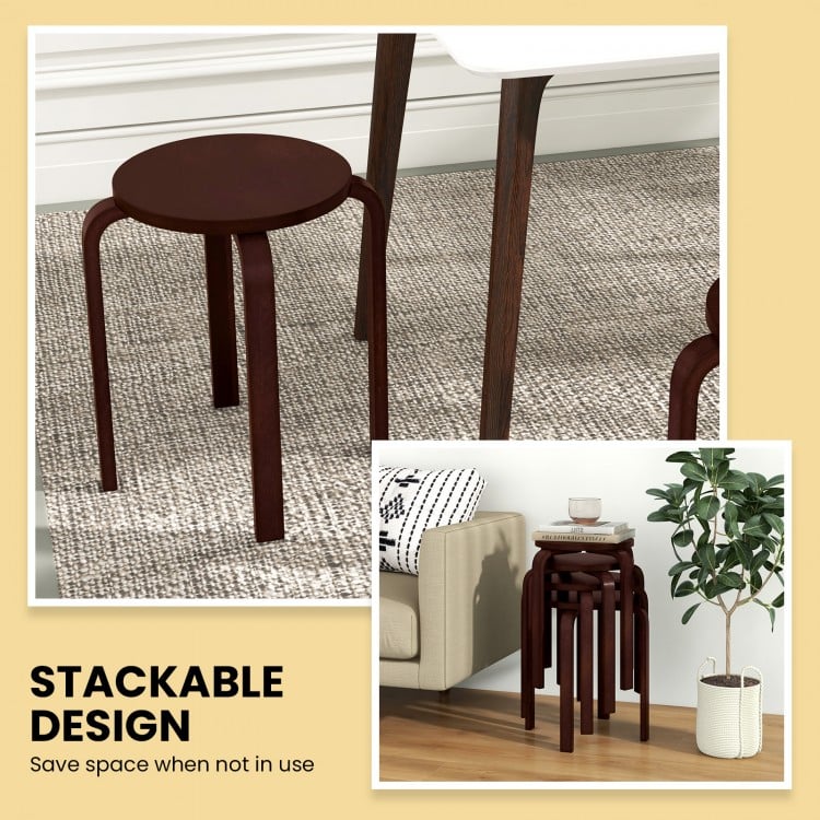 Set of 4 18 Inch Stackable Bentwood Dining Chairs with Round Top-Dark Brown