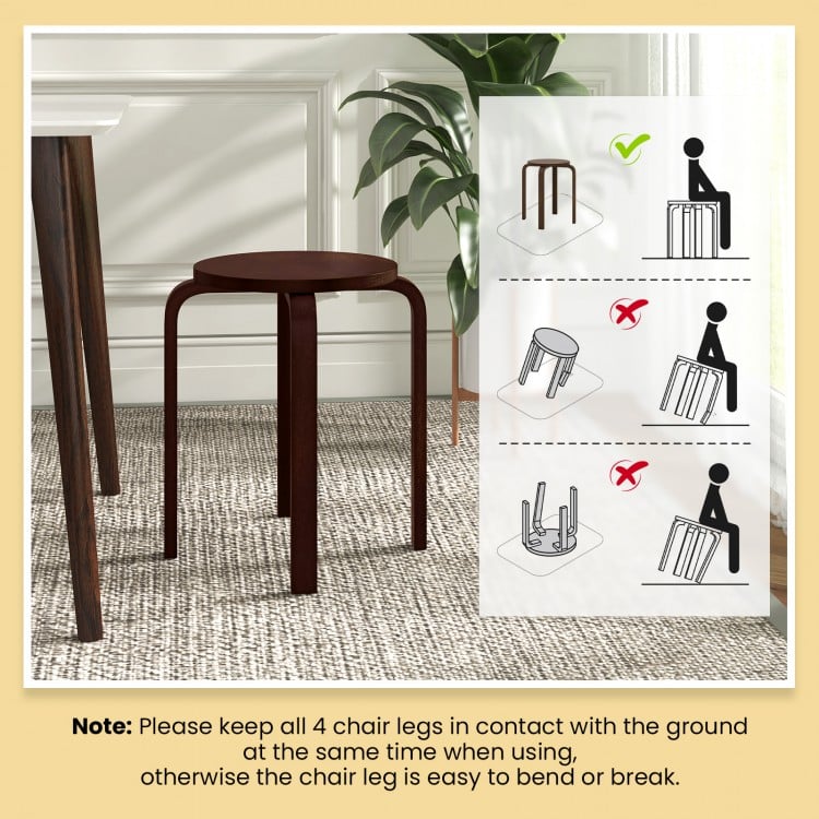 Set of 4 18 Inch Stackable Bentwood Dining Chairs with Round Top-Dark Brown