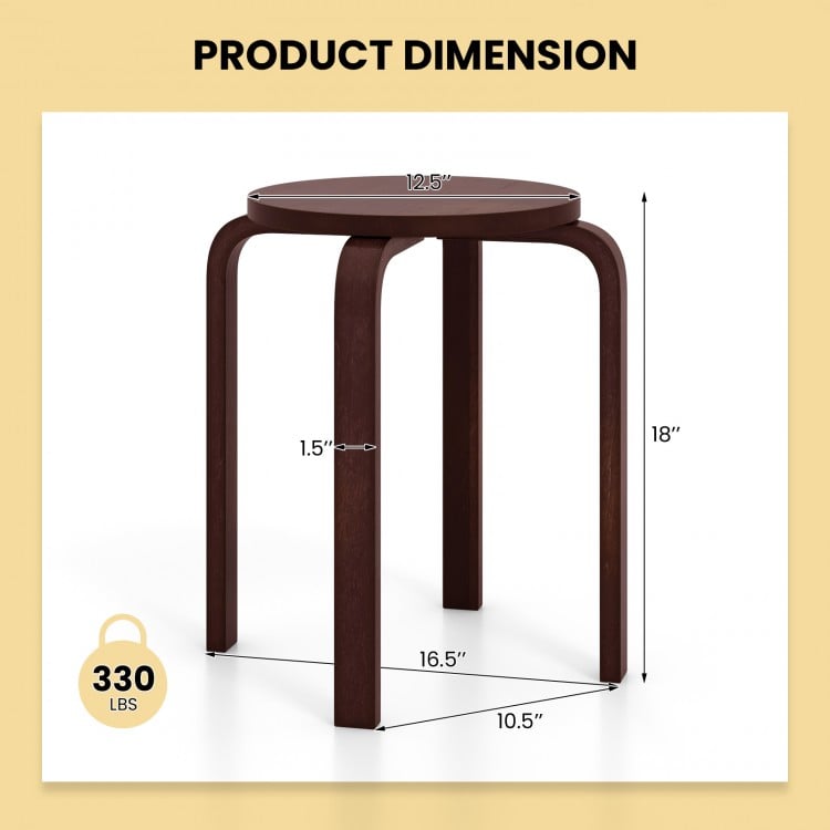 Set of 4 18 Inch Stackable Bentwood Dining Chairs with Round Top-Dark Brown