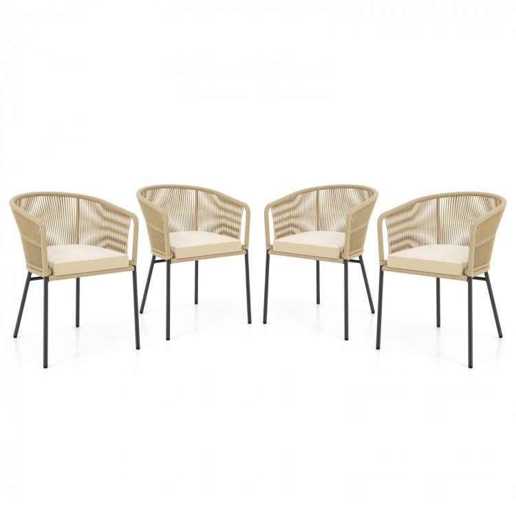 Patio Chairs Set of 4 with Curved Backrest and Seat Cushion for Patio-Yellow