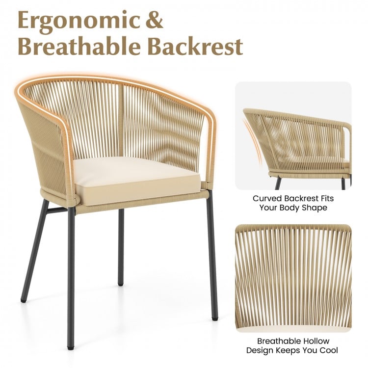 Patio Chairs Set of 4 with Curved Backrest and Seat Cushion for Patio-Yellow
